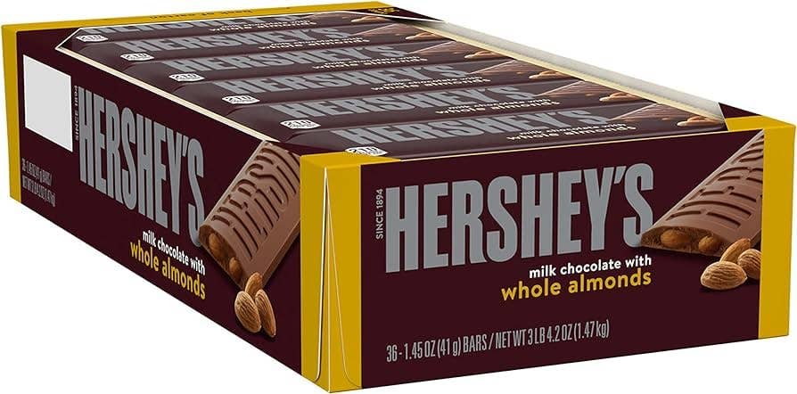 Long Island Candy Factory - Hershey Milk Chocolate with Whole Almonds 36 Count 1.47kg