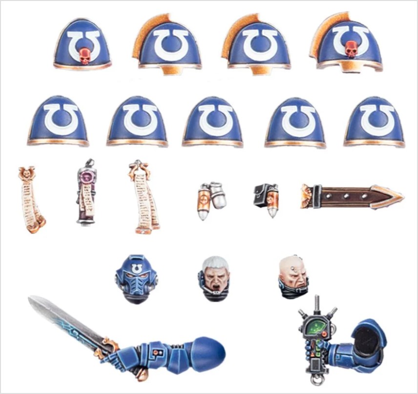 Ultramarines Primaris Upgrades: painted upgrade components