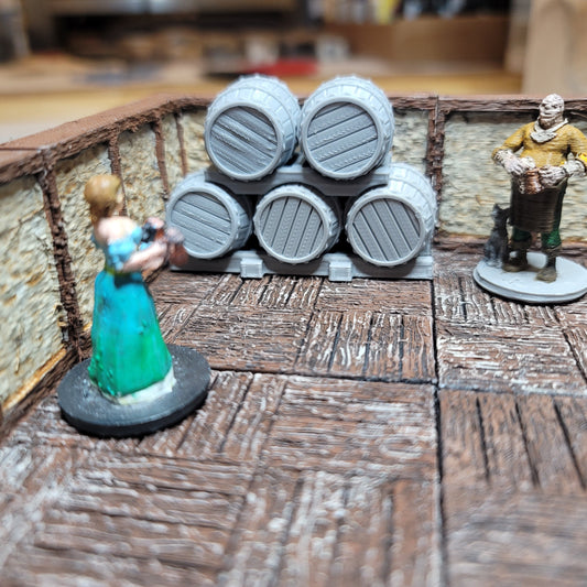 Wooden Stake Barrel Set - 5pk - Closed | RPG Scatter Terrain | 3D printed | 28mm | 32mm | Terrain Scatter - CreatorpultGames - Role Playing Miniatures