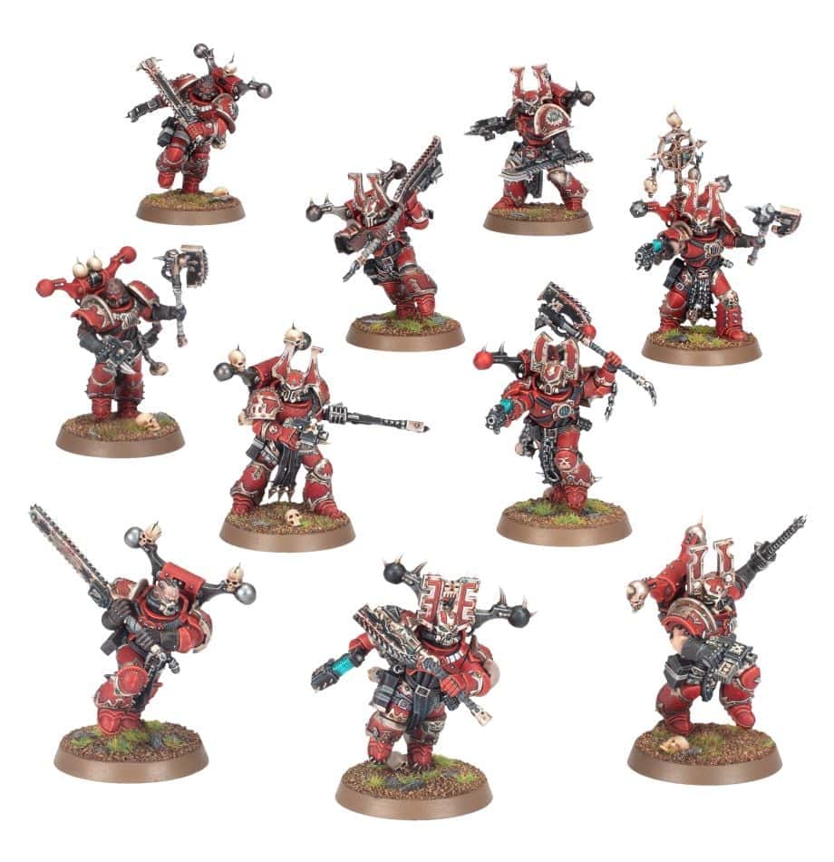 World Eaters Khorne Berzerkers, ten assembled miniatures from the 2023 plastic kit