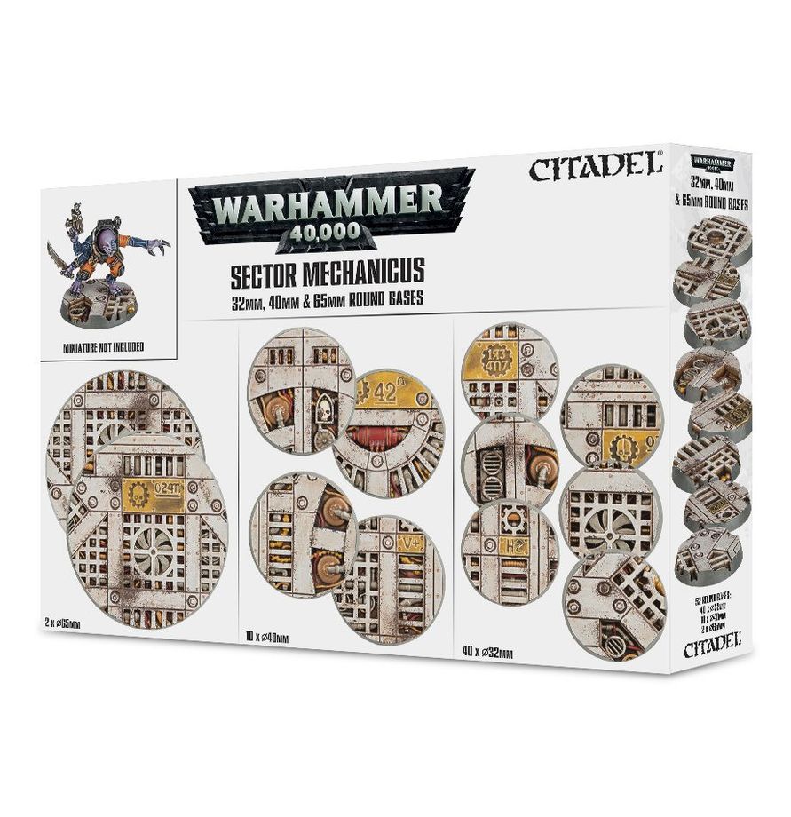 Sector Mechanicus Industrial Bases box with 52 bases in three sizes