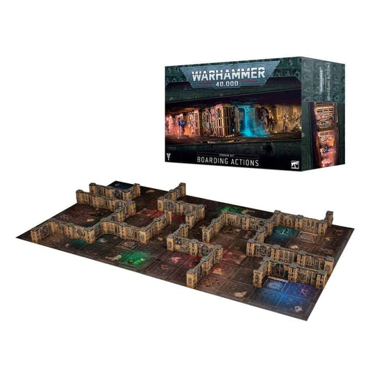 Warhammer 40,000 Boarding Actions Terrain Set, box and assembled modular terrain