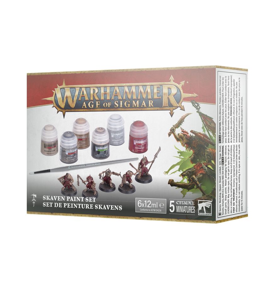 Skaven Paint Set regional box with five Clanrats, six Warhammer Colour paints and starter brush