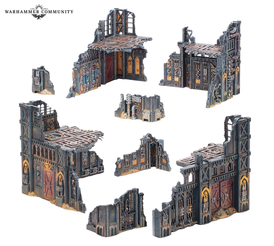 Ready-painted Manufactorum ruins and industrial terrain included in Battlefields: Armageddon