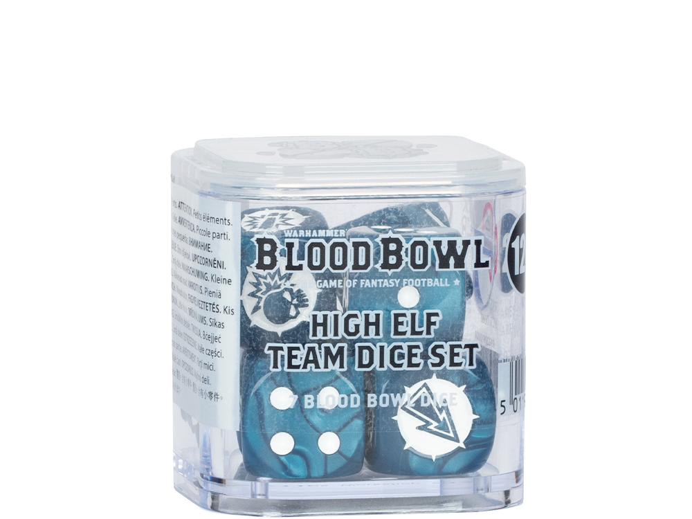 Blood Bowl: High Elf Team Dice Set – official Games Workshop packaging
