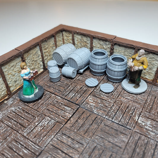 Wooden Stake Barrels - Medium/Small - Open/Closed | RPG Accessories | 3D printed | 28mm | 32mm | Terrain Scatter