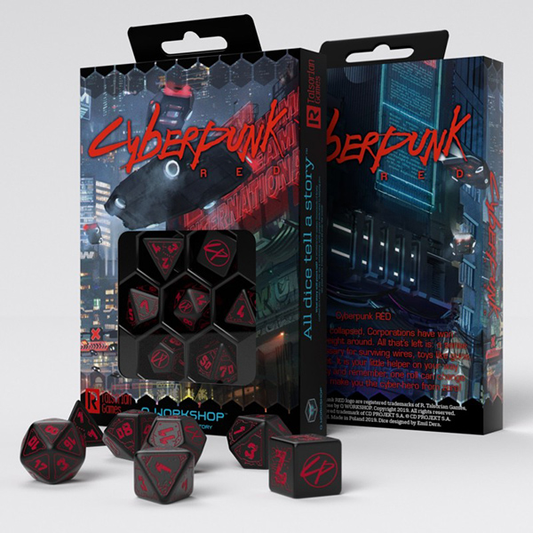 7-Die Set Cyberpunk Red: Essentials- Black/Red