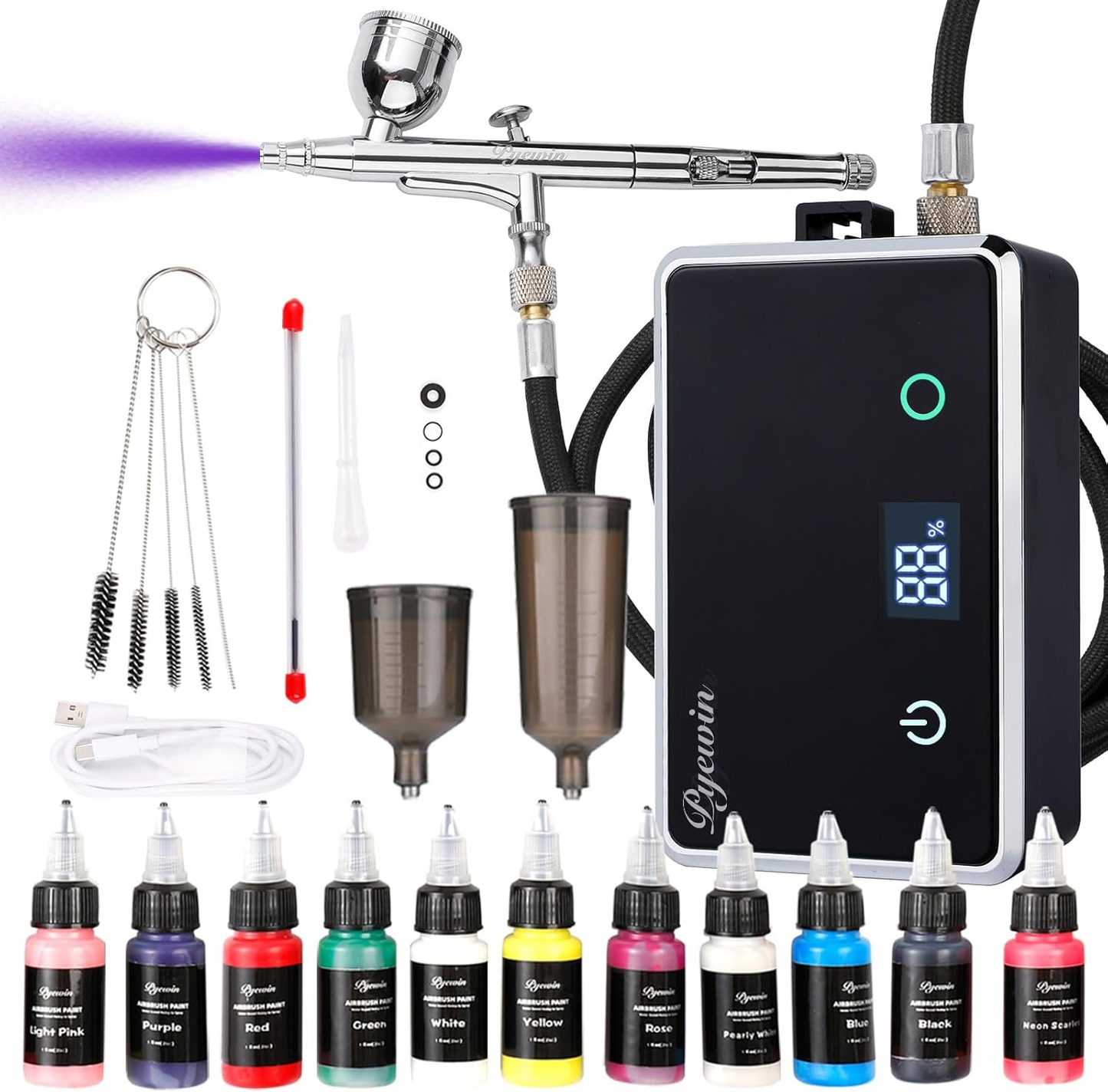 32PSI Cordless Airbrush Kit with Compressor - Portable Handheld Air Brush Gun with LED Display
