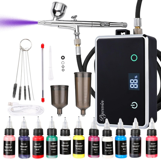 32PSI Cordless Airbrush Kit with Compressor - Portable Handheld Air Brush Gun with LED Display