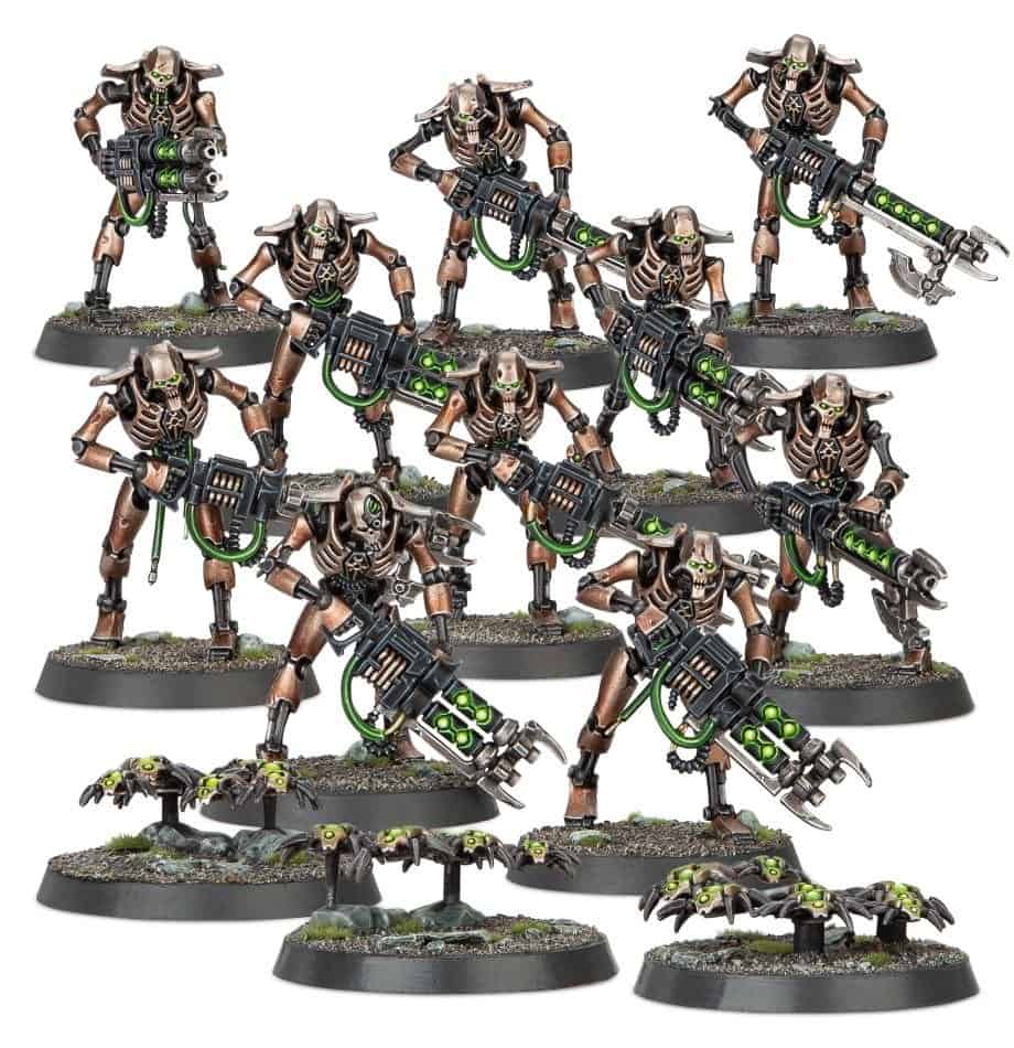 Games Workshop Necron Warriors and Canoptek Scarab Swarms, painted examples