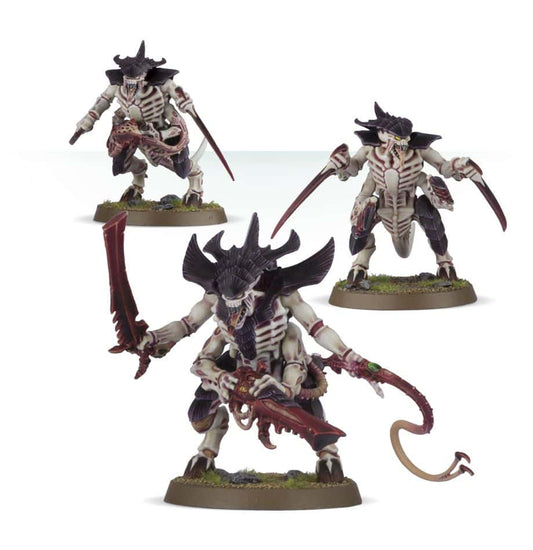 Three Tyranid Warriors including a Tyranid Prime build option, painted examples